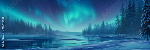 Enchanted Northern Lights Over a Snowy Winter Forest: A Magical Scene for Relaxation and Screen Backgrounds