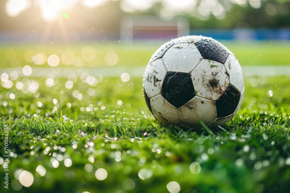 Fototapeta premium The Majestic Dance of the Soccer Ball on the Verdant Field