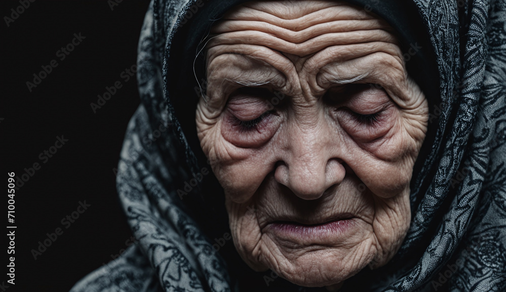 Portrait of sad very old woman , close-up senior woman , portrait of sad senior woman , wrinkles on the face Portrait of sad very old woman , close-up senior woman , portrait of sad senior woman , wrinkles on the face