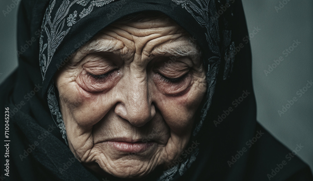 Portrait of sad very old woman , close-up senior woman , portrait of sad senior woman , wrinkles on the face Portrait of sad very old woman , close-up senior woman , portrait of sad senior woman , wrinkles on the face