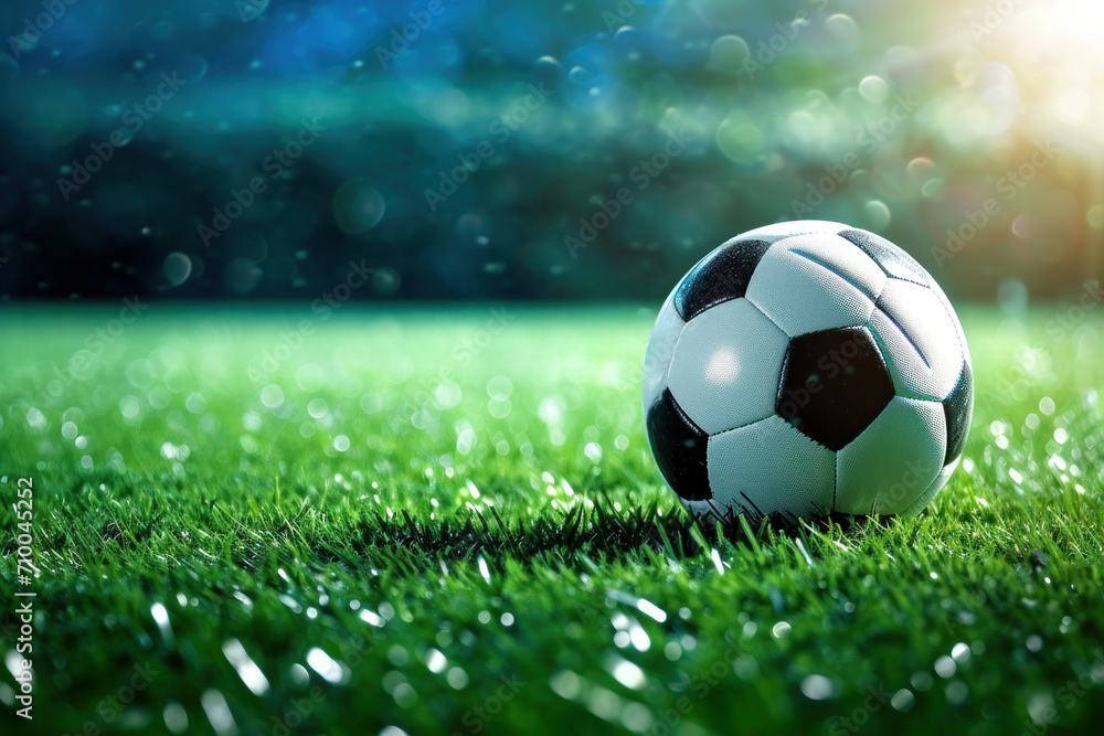 Naklejka premium Melodic Harmony, A Soccer Ball Serenades Atop a Verdant Symphony