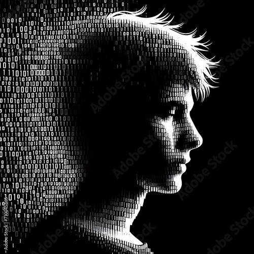 A silhouette of young man made using binary numbers from 1 to 100. 