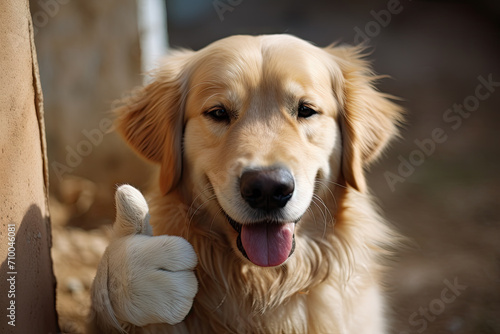 Cheerful Golden Retriever Giving a Thumbs Up Gesture