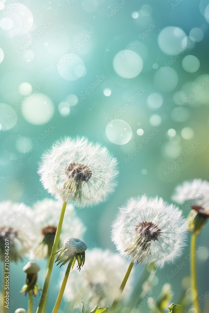 Spring background with white dandelions Spring background with white dandelions