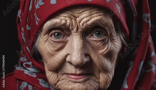 Portrait of sad very old woman   close-up senior woman   portrait of sad senior woman   wrinkles on the face