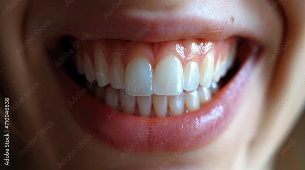 Obraz premium Close up of teeth and gums, Natural teeth. Generative AI.