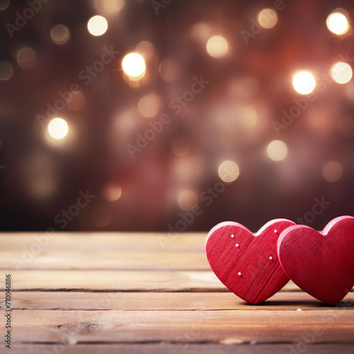 valentines day background with two hearts on wooden background Generative AI