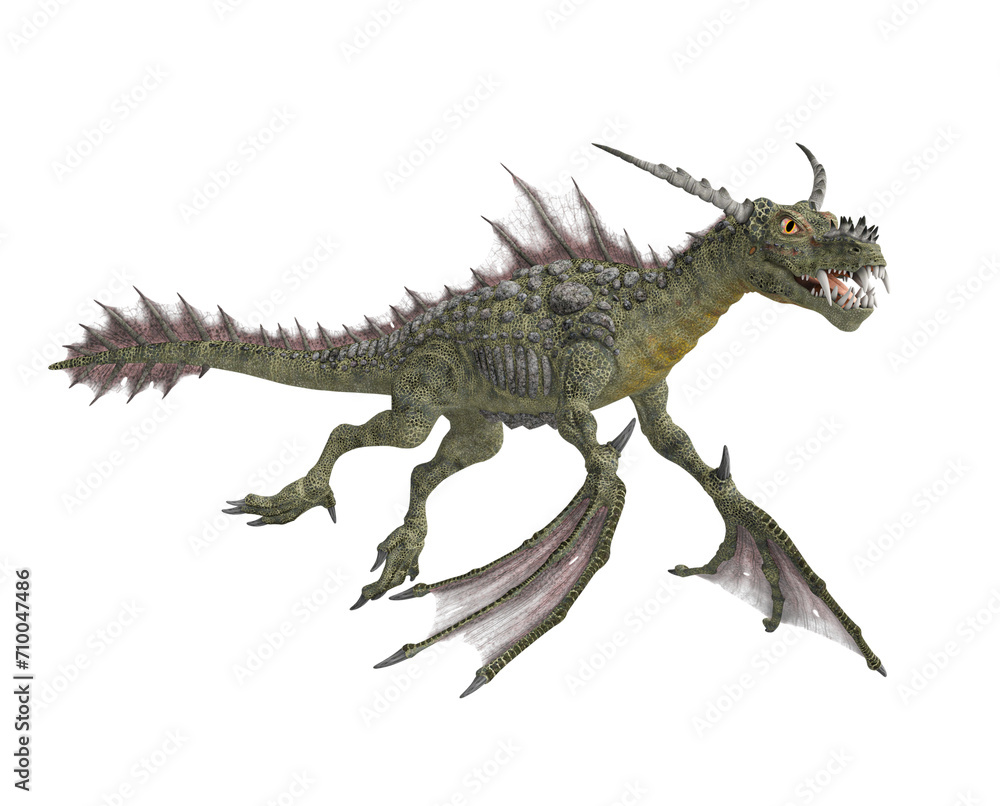 water dragon on white background side view