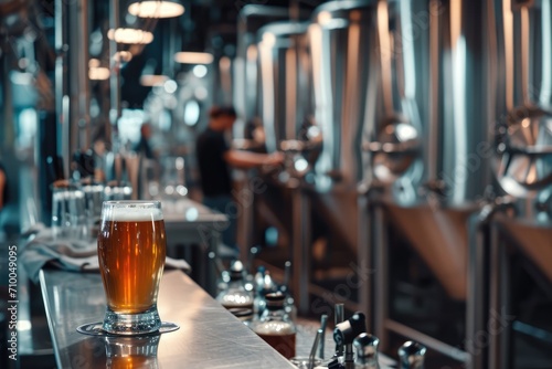 Microbrewery Craft Beer - A microbrewery with stainless steel tanks   - AI Generated