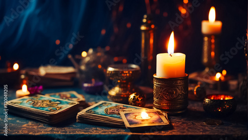 Tarot cards, candles background