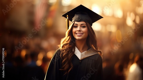 Pinnacle of success: A beaming graduate woman in cap