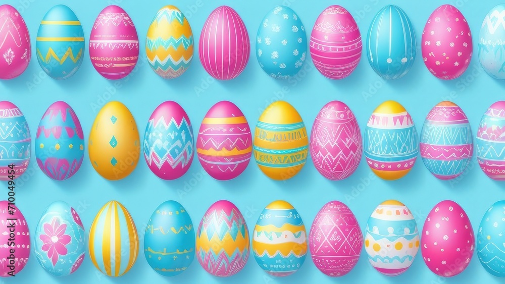 colorful Easter eggs on a blue background, pattern