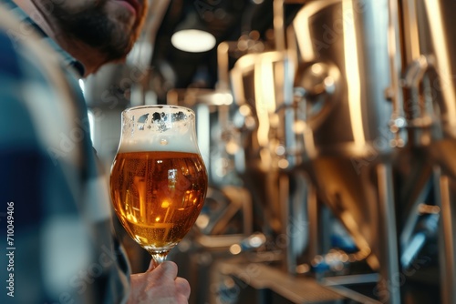 Microbrewery Craft Beer - A microbrewery with stainless steel tanks  - AI Generated photo