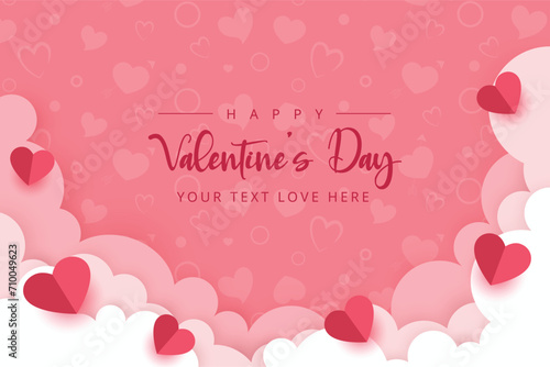 Vector Happy valentine's greeting card design and paper cut  heart. Valentine's day text pink background with hearts pattern