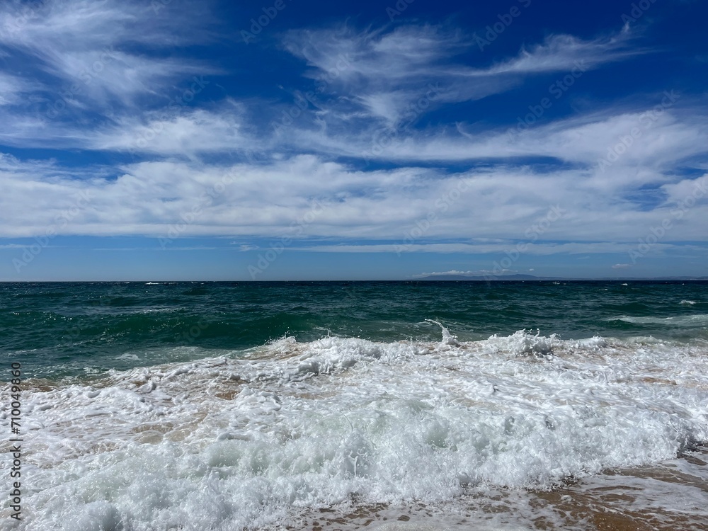 Waved ocean, blue ocean horizon, seascape horizon background, natural ocean view Waved ocean, blue ocean horizon, seascape horizon background, natural ocean view