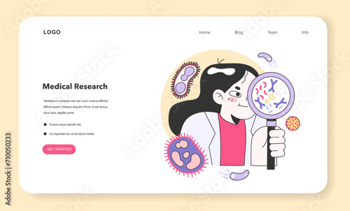 Medical research web banner or landing page set. Biotechnology, medicine and pharmacology development. Innovative technologies, clinical trials and tests. Flat vector illustration