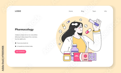 Medical research web banner or landing page set. Biotechnology, medicine and pharmacology development. Innovative technologies, clinical trials and tests. Flat vector illustration