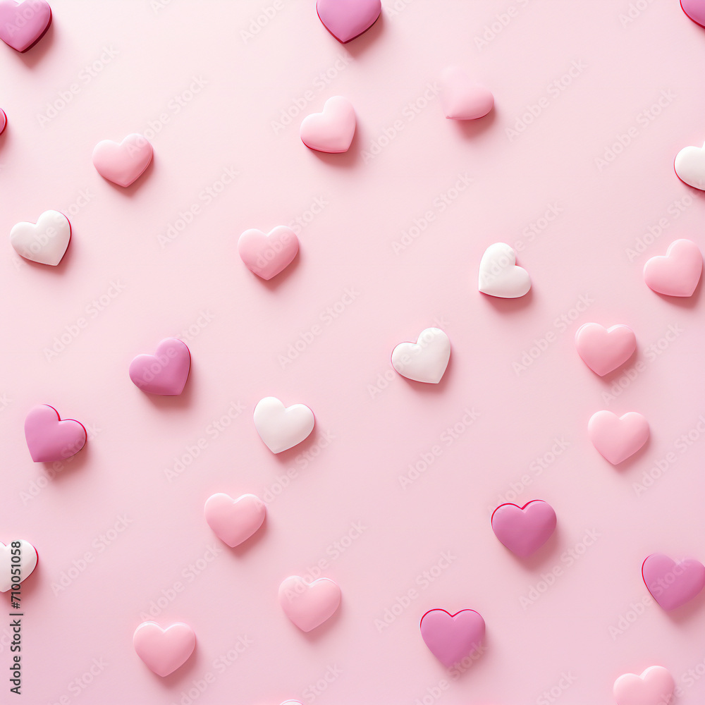 Valentine's Day background. Pink hearts on pastel pink background. Valentines day concept. Flat lay, top view, copy space Generative AI Valentine's Day background. Pink hearts on pastel pink background. Valentines day concept. Flat lay, top view, copy space Generative AI