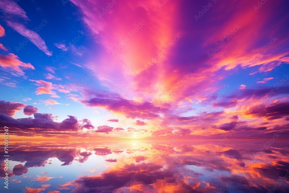 The serene horizon meets a calm lake, beneath a sky adorned with the soft colors of a beautiful sunset—pink and purple clouds grace the scene. Created with generative AI tools The serene horizon meets a calm lake, beneath a sky adorned with the soft colors of a beautiful sunset—pink and purple clouds grace the scene. Created with generative AI tools