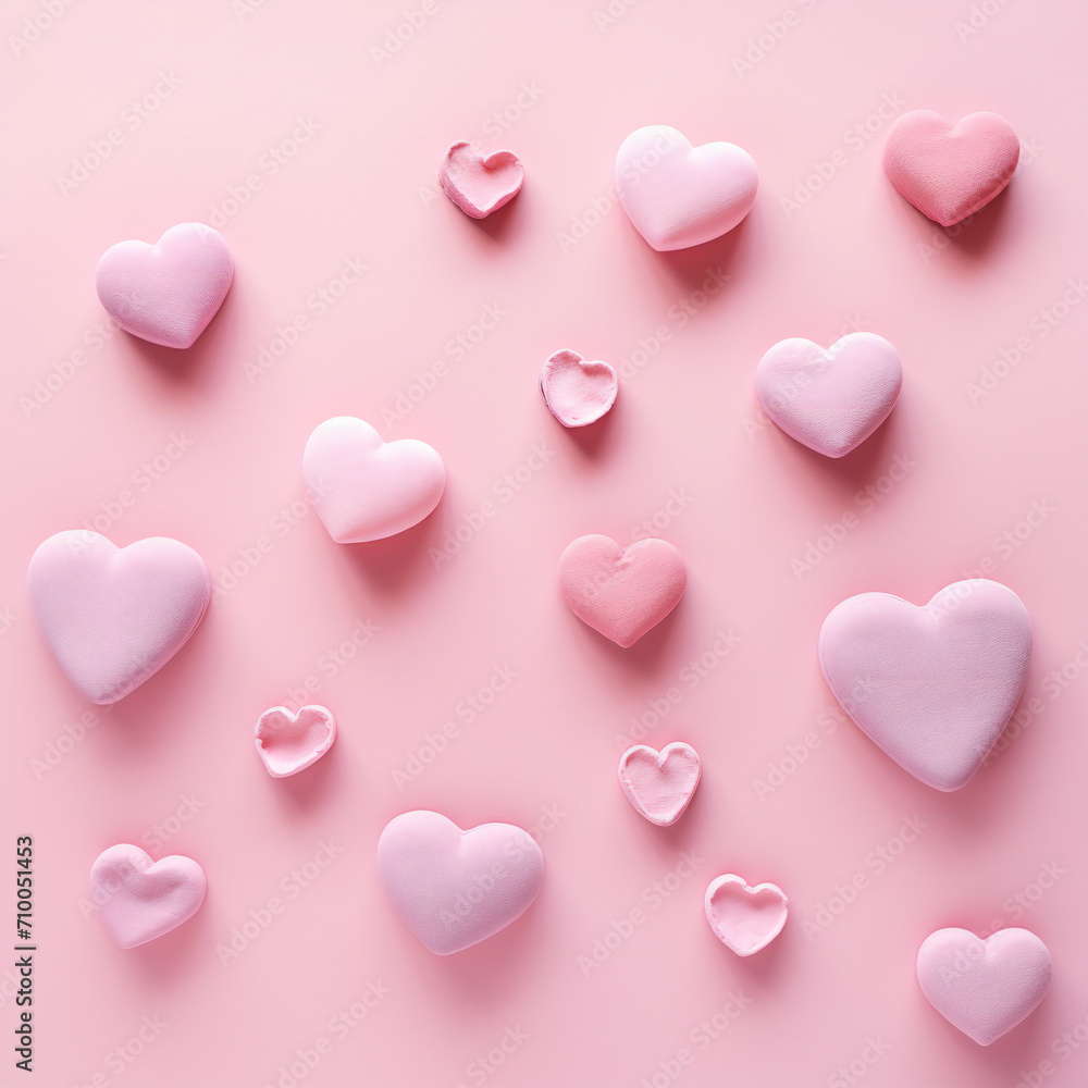 Valentine's Day background. Pink hearts on pastel pink background. Valentines day concept. Flat lay, top view, copy space Generative AI Valentine's Day background. Pink hearts on pastel pink background. Valentines day concept. Flat lay, top view, copy space Generative AI