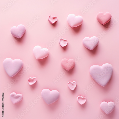 Valentine's Day background. Pink hearts on pastel pink background. Valentines day concept. Flat lay, top view, copy space Generative AI