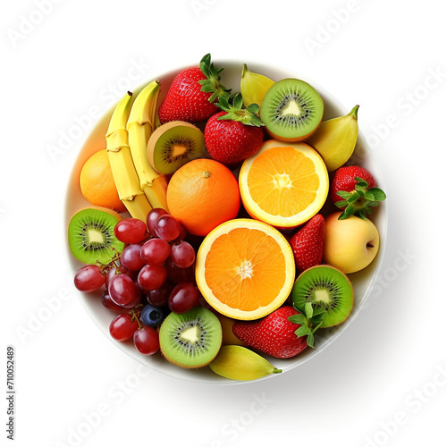 a white bowl with fresh fruits  white background created with Generative Ai