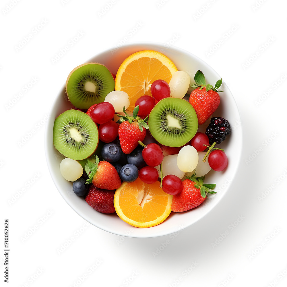 a white bowl with fresh fruits, white background created with Generative Ai a white bowl with fresh fruits, white background created with Generative Ai