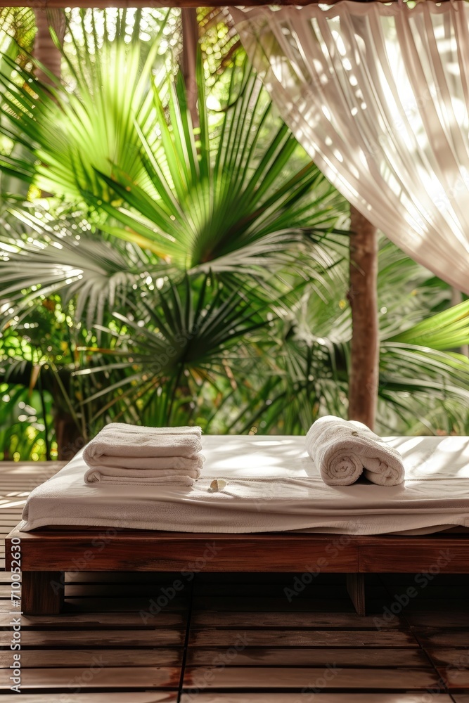 Fototapeta premium tropical spa lounge with green forest view