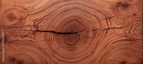 Closeup of brown wooden board with annual rings, cross-section, abstract detailed wood texture background pattern wallpaper backdrop