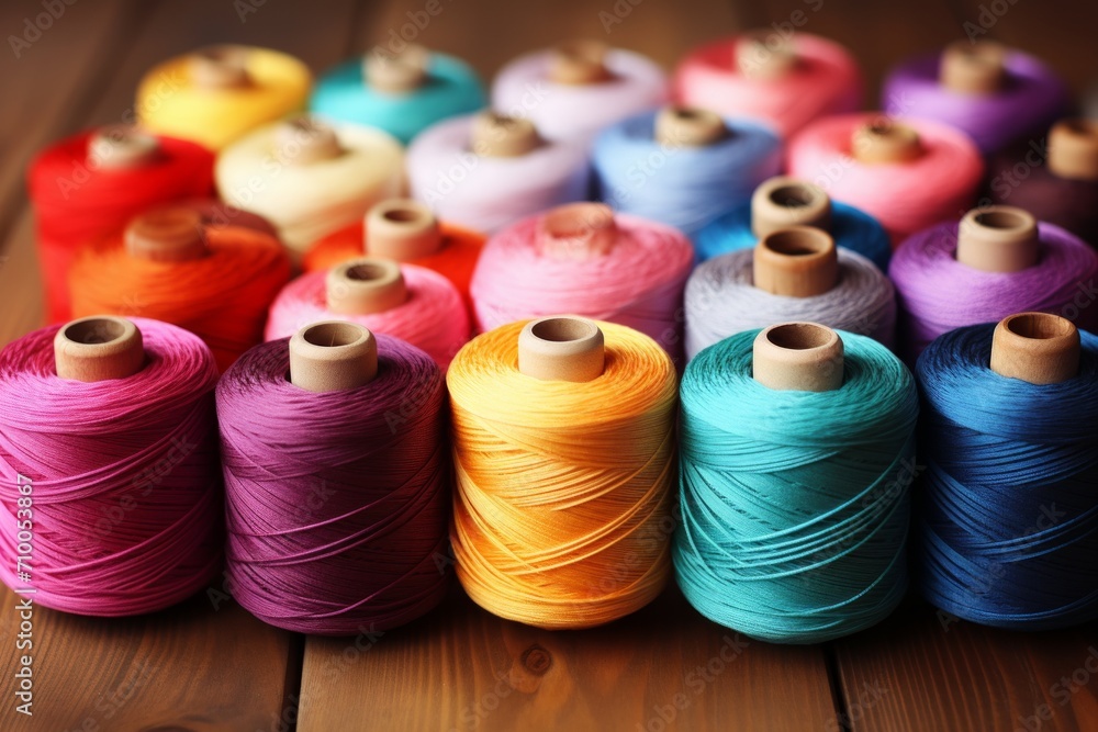 different color spools of thread for the textile industry. background ...