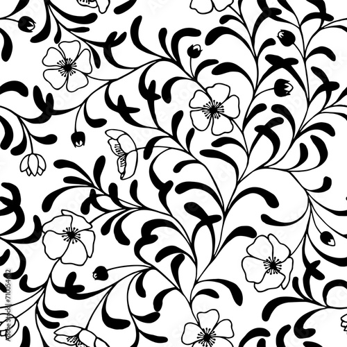 Seamless botanical pattern. Vector stock illustration eps10. Hand drawing. Outline, isolate on a white background.