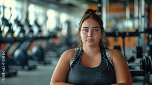 A Very fat girl in gym. Generative AI.