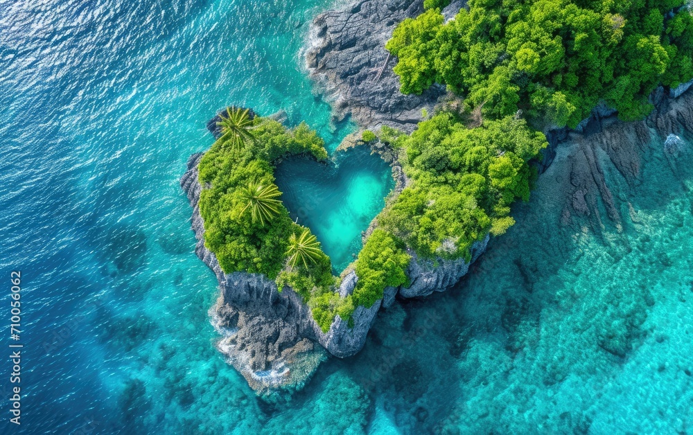Amazing heart shaped paradise tropical island with crystal clear water. Travel destination