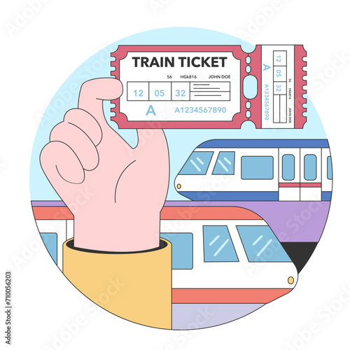 Train trip. Characters traveling by train. Passengers with luggage getting on train. Railway travel and tourism. Flat vector illustration