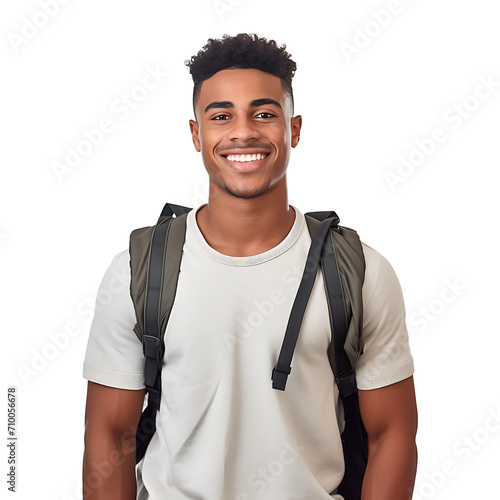Black American male student smiling happily at success on PNG transparent background