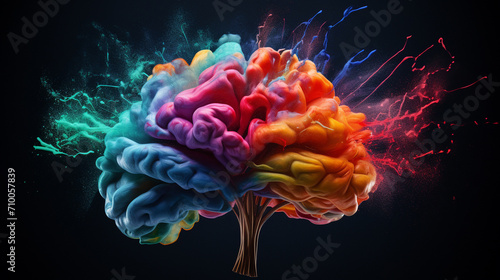 Creativity concept with a brain exploding in colors. Mind blown concept.AI.Generative AI