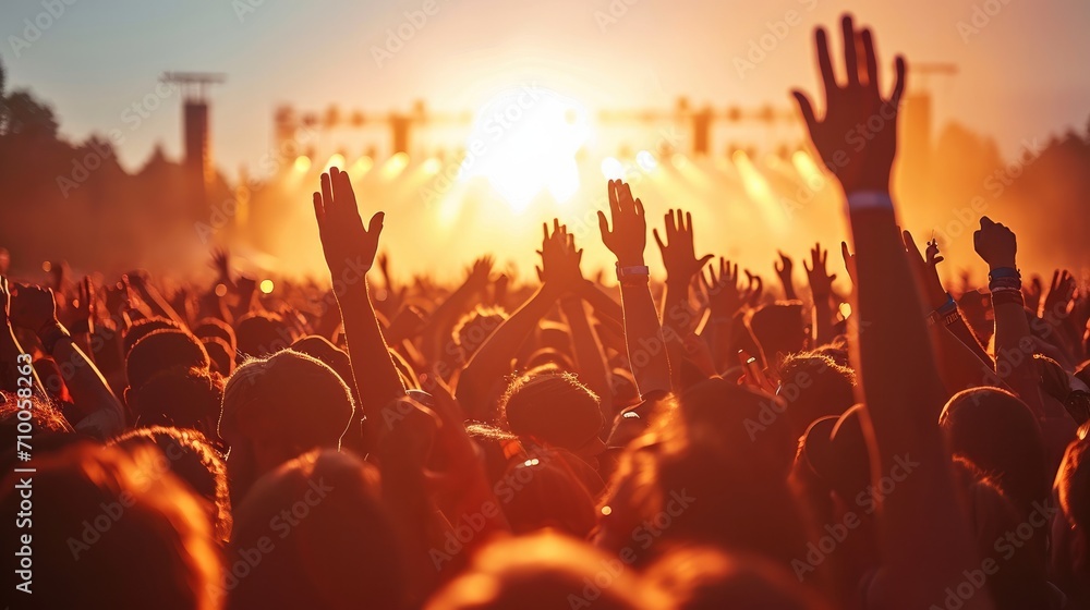 A happy crowd at music festival. Generative AI. A happy crowd at music festival. Generative AI.