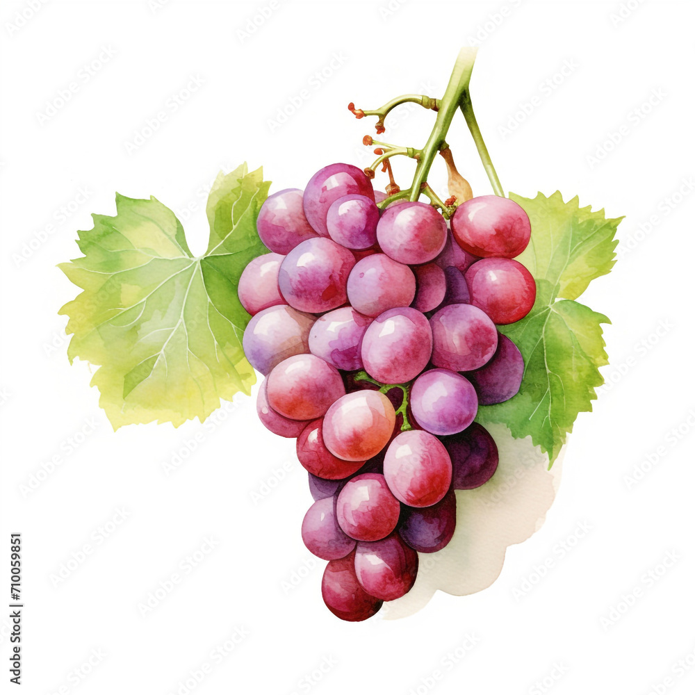 Fototapeta premium image of a grapes with an artistic watercolour style, isolated white background created with Generative Ai