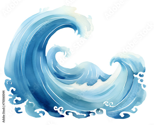 Watercolor illustration of a cute cartoon waves. Summer. Transparent background, png. AI generated