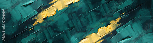 Closeup of abstract rough turquoise, golden, art painting, with oil brushstroke, pallet knife painting, texture banner