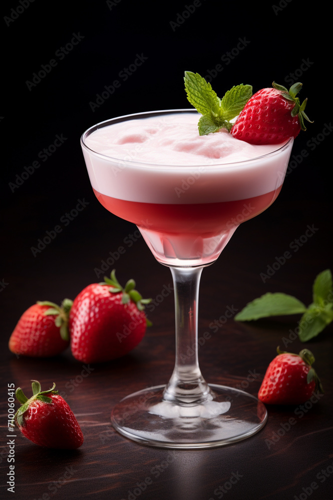 Strawberry milkshake on a dark background.Generative AI Strawberry milkshake on a dark background.Generative AI