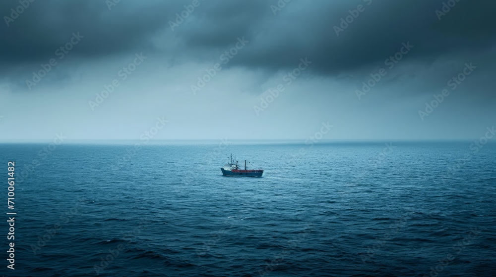 striking image of a lone Mediterranean ship sailing in a vast striking image of a lone Mediterranean ship sailing in a vast