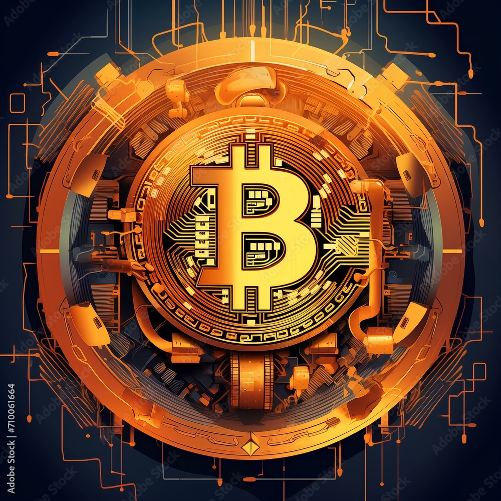 Bitcoin, secure transactions, encryption symbols, financial freedom