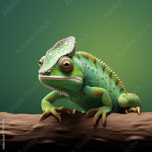 Green chameleon isolated on green background. 3d illustration.AI.