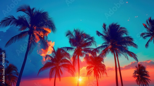Evening on the beach with palm trees © Chingiz