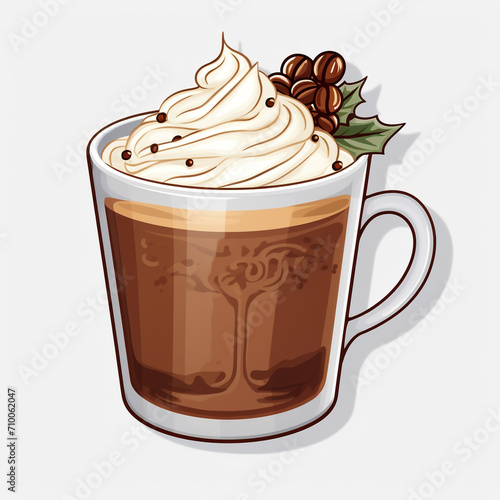A Christmas Hot Chocolate Coffee Sticker PNG Clipart on a White Background created with Generative Ai
