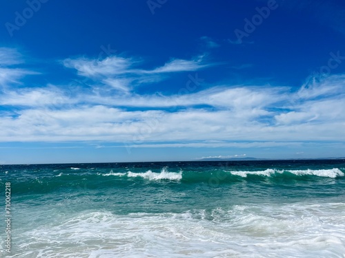 Fototapeta Naklejka Na Ścianę i Meble -  Waved ocean, blue ocean horizon, seascape horizon background, natural ocean view
