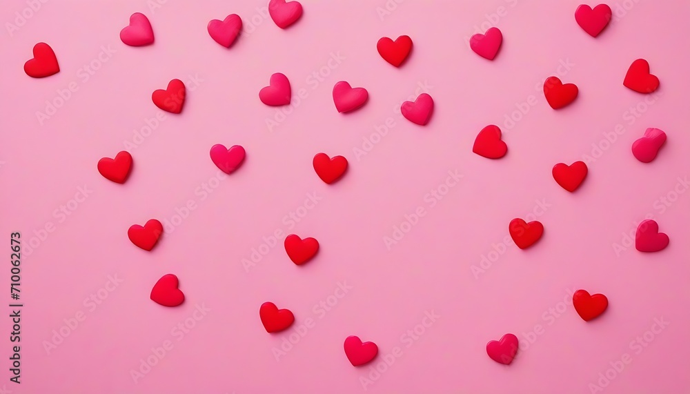 heart shaped confettis on pastel pink background, valentines day or wedding 