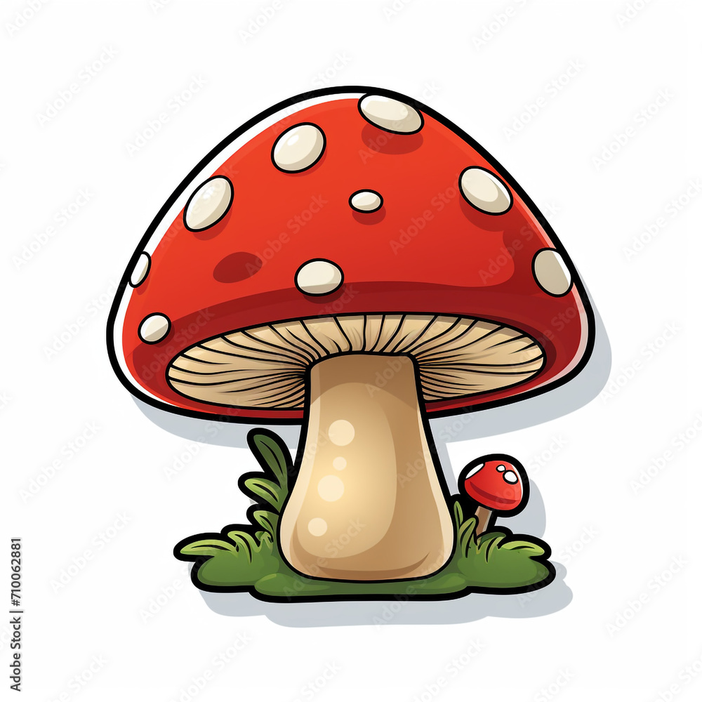 A Cute Cartoon Mushroom Sticker Clipart on a White Background created with Generative Ai A Cute Cartoon Mushroom Sticker Clipart on a White Background created with Generative Ai