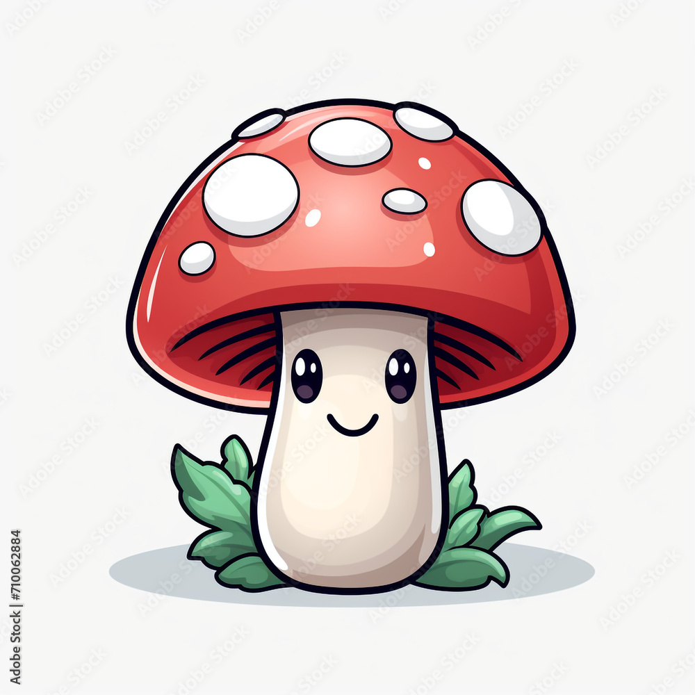 A Cute Cartoon Mushroom Sticker Clipart on a White Background created with Generative Ai A Cute Cartoon Mushroom Sticker Clipart on a White Background created with Generative Ai